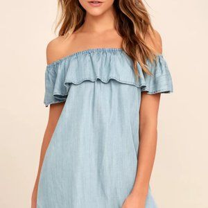 Lulus Light Blue Chambray Off-the-Shoulder Top